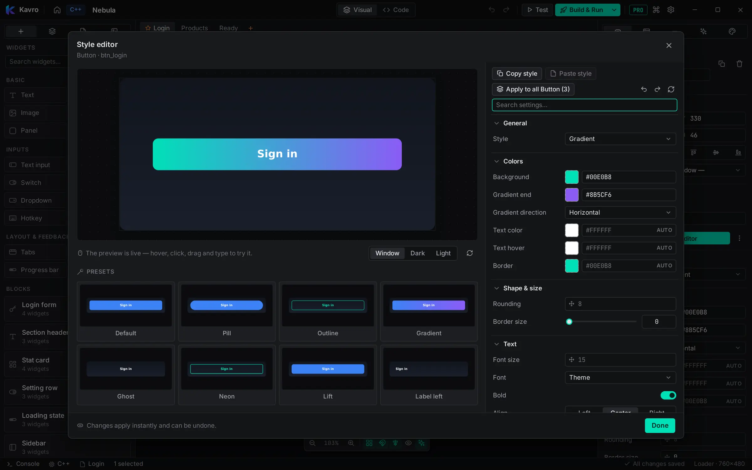 The Kavro style editor
